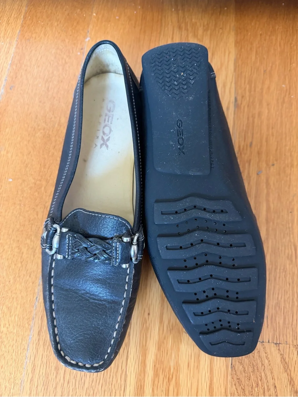 Geox Black Leather Slip-On Driving Loafers